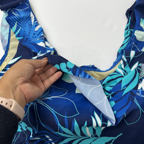 Swimsuits For All Blue Tropical Tankini Top Size 32 Ruffle NWT - Picture 2 of 10